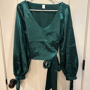 Elegant Teal Satin Wrap Top